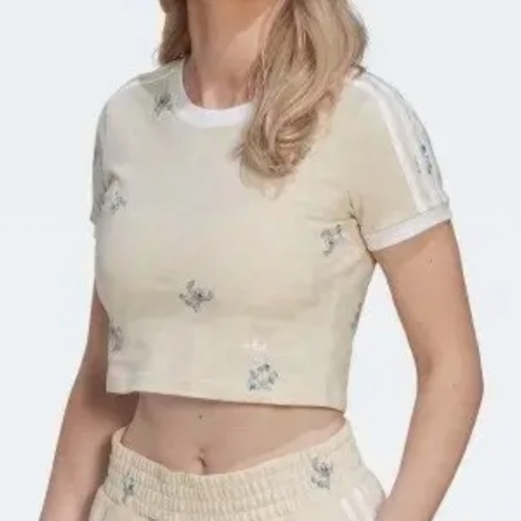 Adidas x Disney Stitch Cream Cropped Tee M Limited Edition - Picture 2 of 14